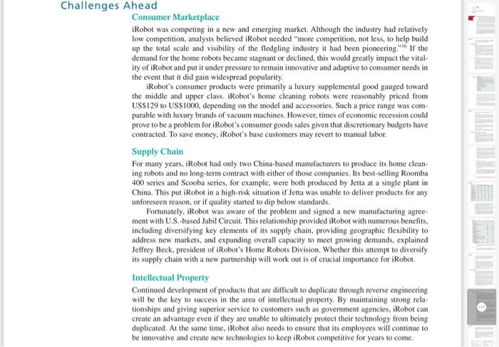 faces? 9. Assess the competitive advantage of iRobot in its market. 10.