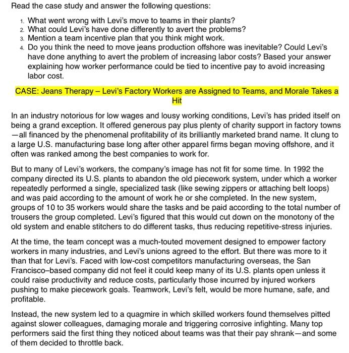 This is an industrial engineering assignment. Read the case study and answer