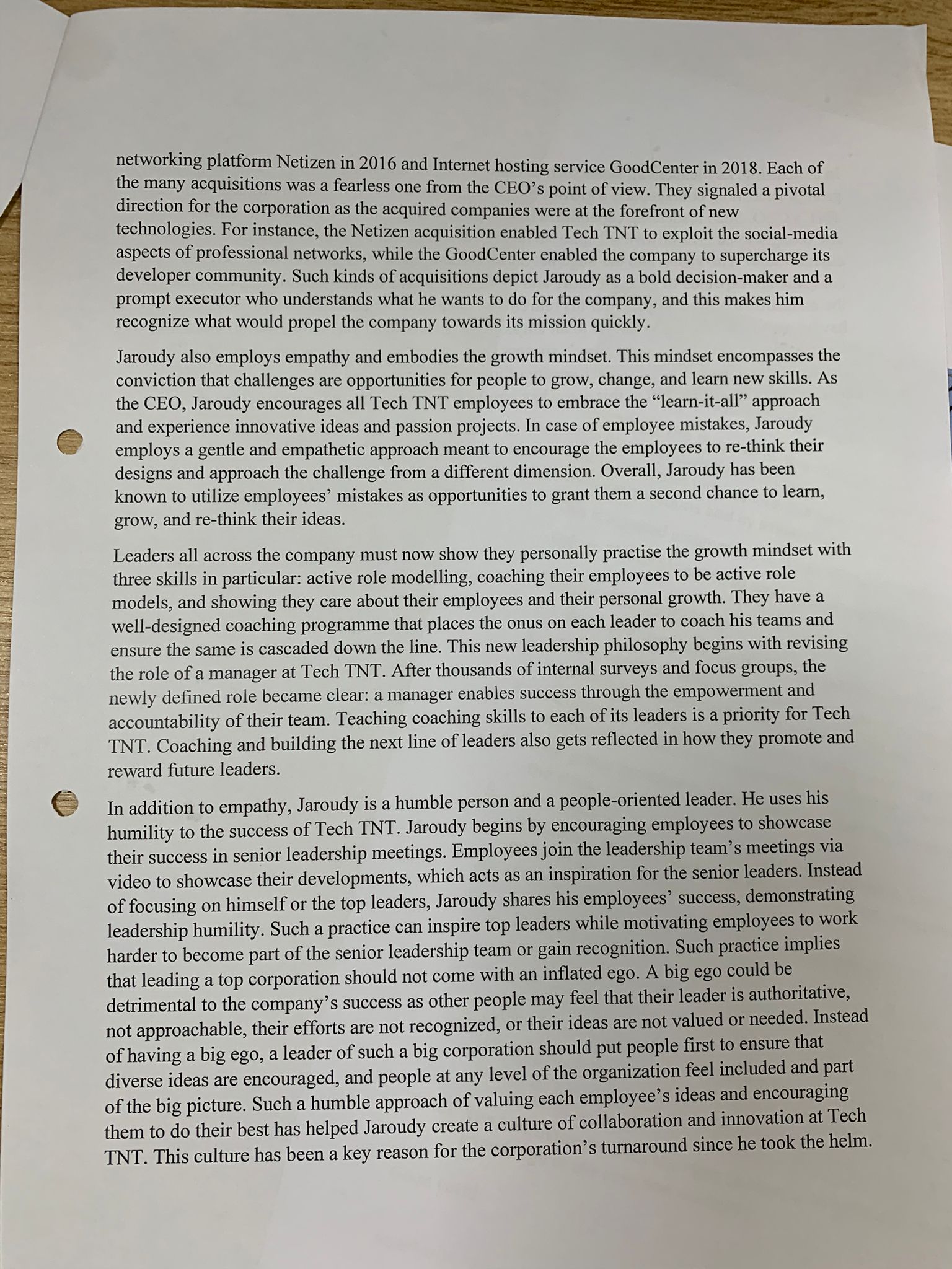 cnage? Explain how your choice is appropriate using evedince from the case?