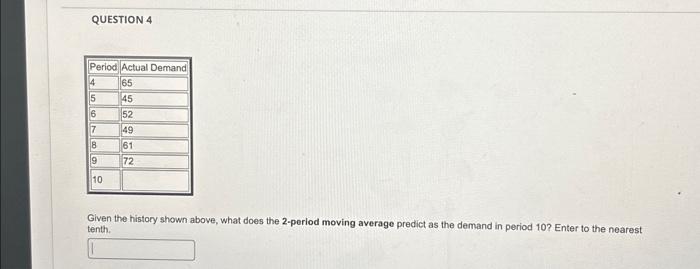  QUESTION 4 Given the history shown above, what does the 2-period
