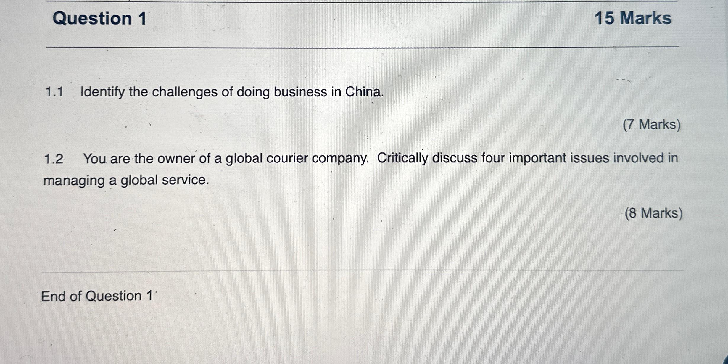  Question 1 15 Marks 1.1 Identify the challenges of doing business