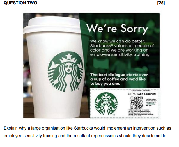  QUESTION TWO [25] Explain why a large organisation like Starbucks would