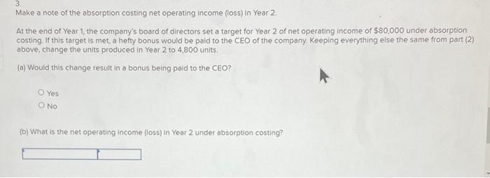 income (loss) in Year 2 under absorption costing? (c) What is the