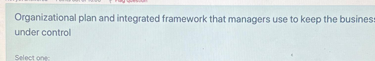 Organizational plan and integrated framework that managers use to keep the