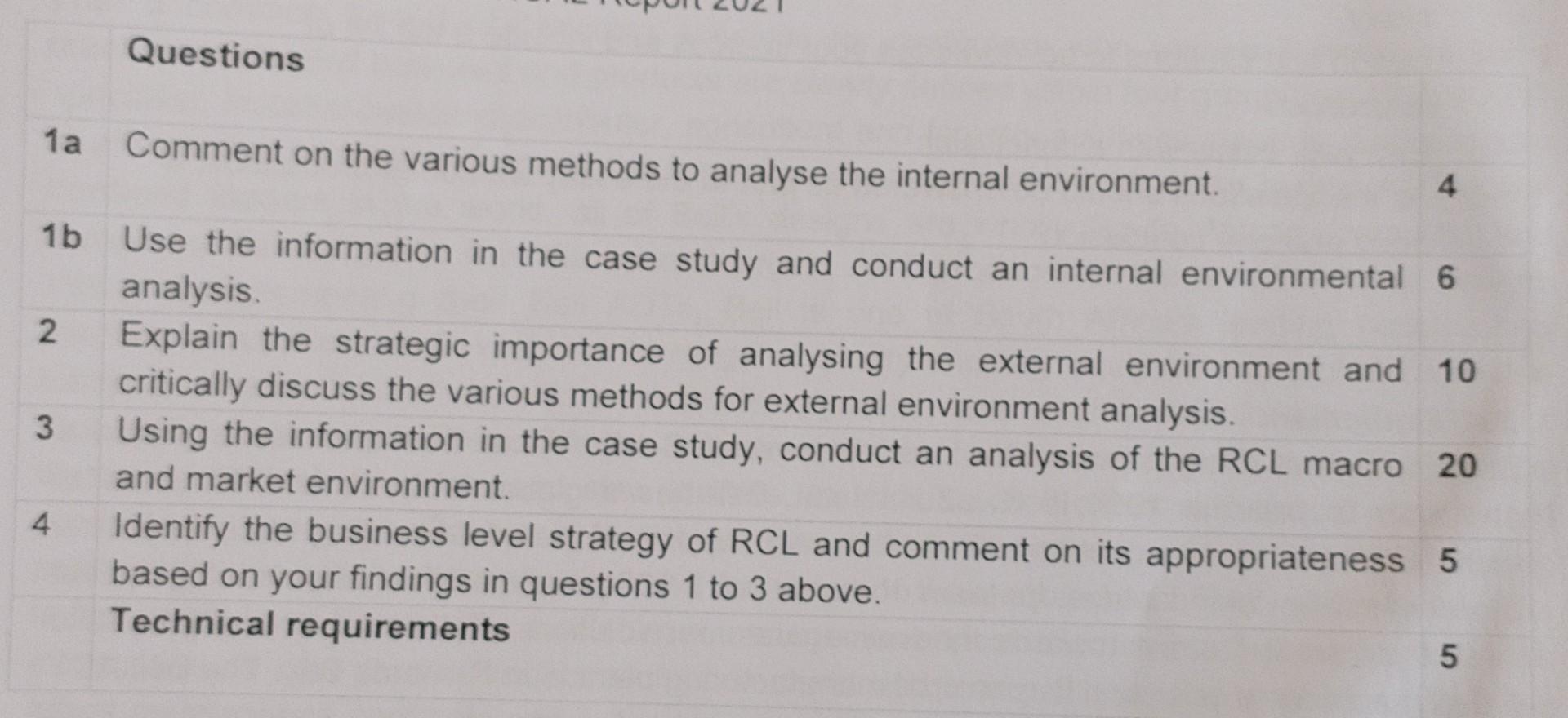  1a Comment on the various methods to analyse the internal environment.
