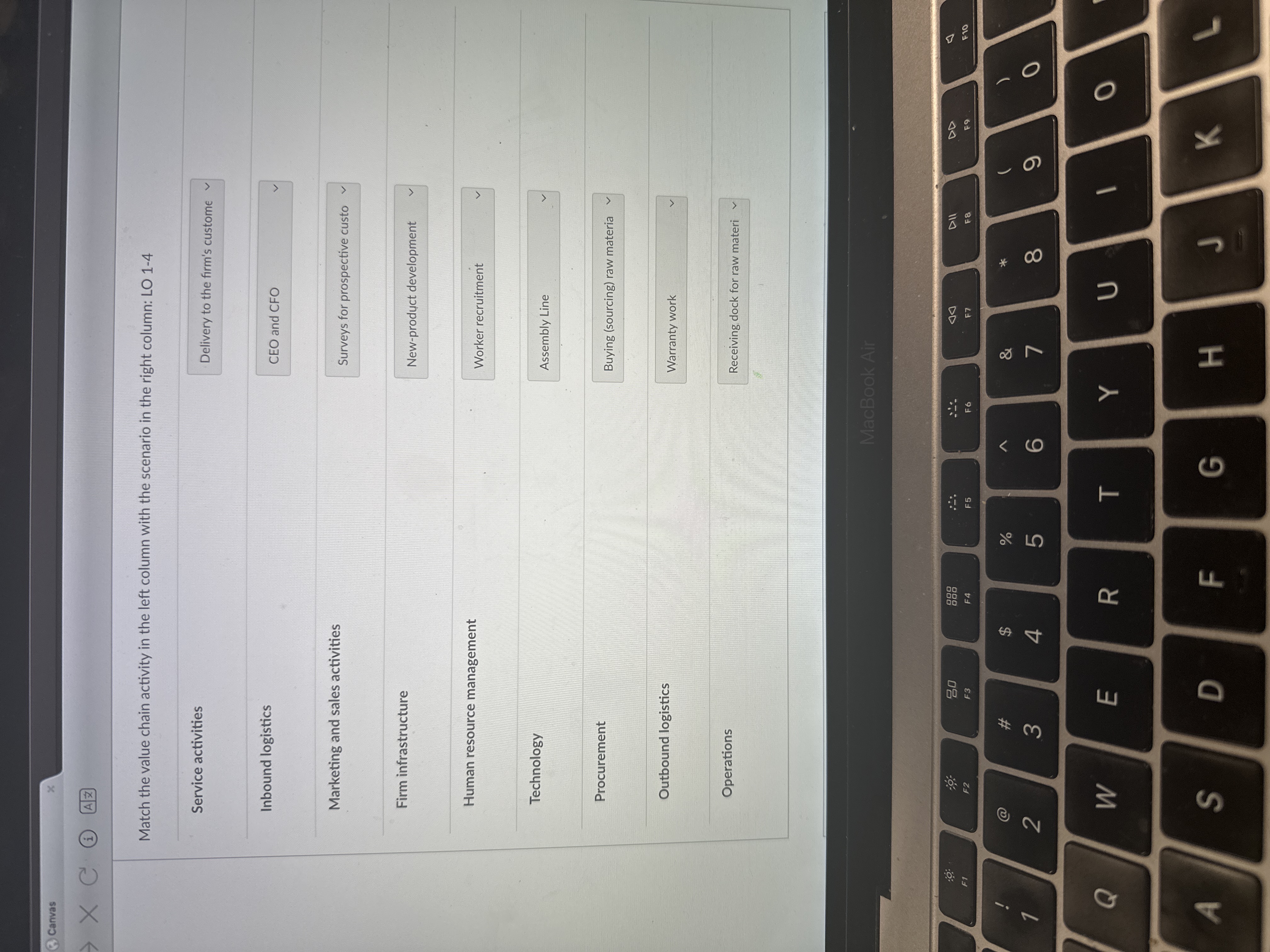 Match the value chain activity in the left column with the