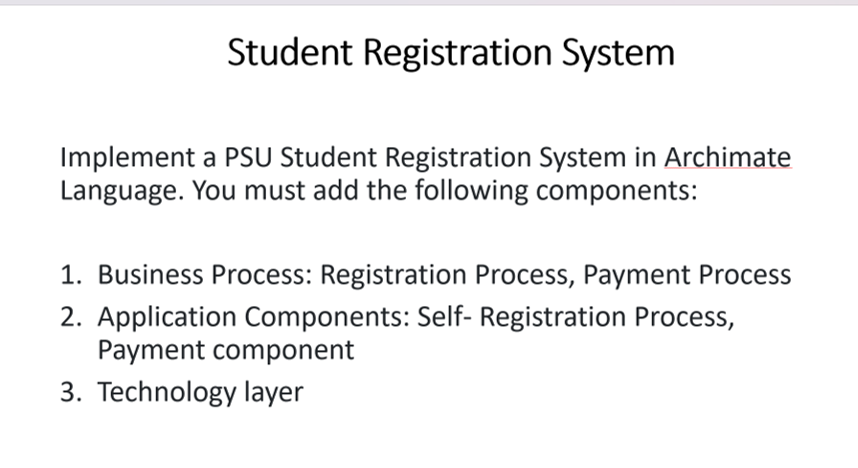 Student Registration System Implement a PSU Student Registration System in Archimate