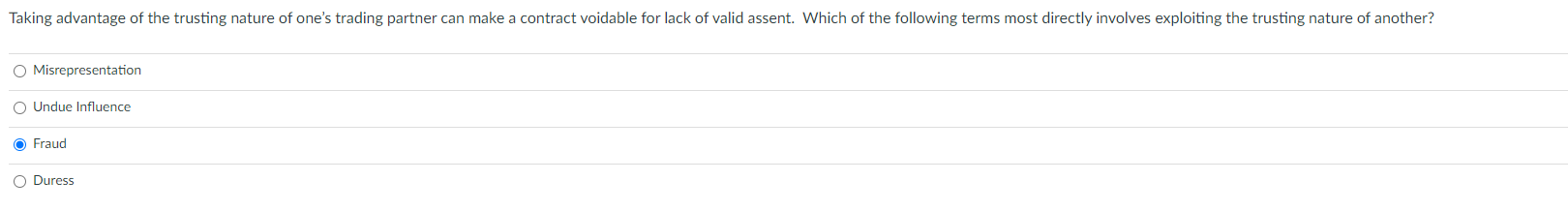Misrepresentation Undue Influence Fraud Duress