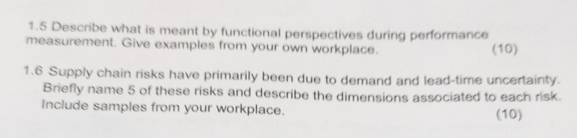  1.5 Describe what is meant by functional perspectives during performance measurement.