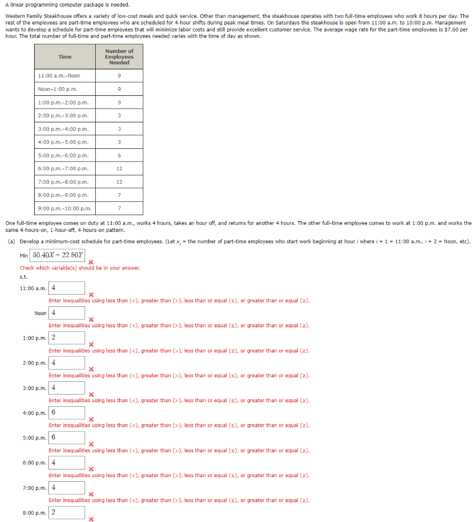 A linear programming computer package is needed. hour. The total number