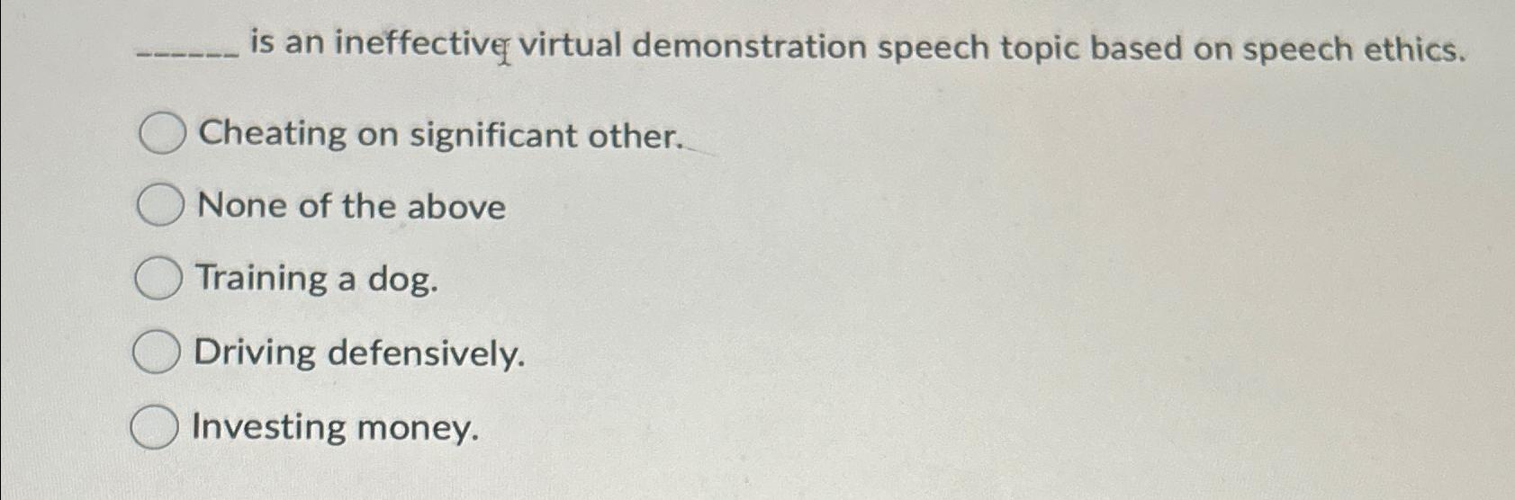  is an ineffectiver virtual demonstration speech topic based on speech ethics.