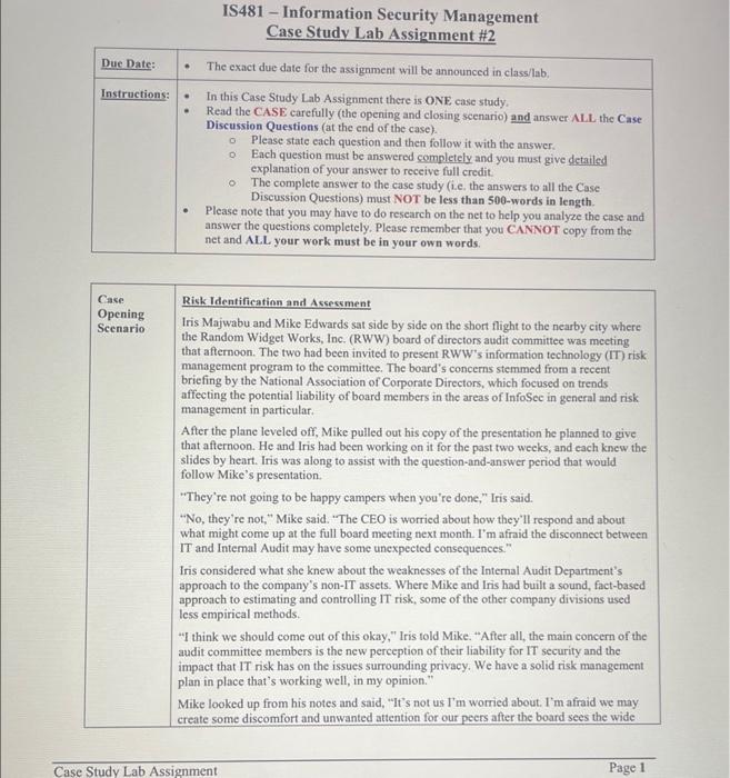 please solve this assignment!! Risk Identification and Assessment Iris Majwabu and Mike