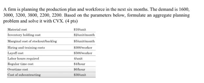 solve using CVX please A firm is planning the production plan and