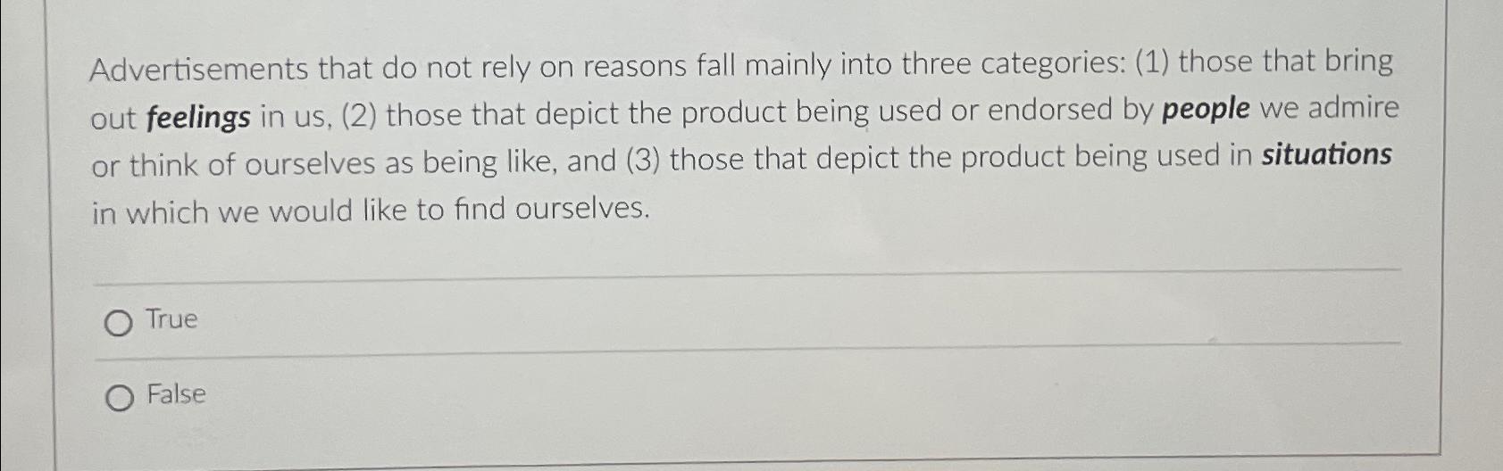  Advertisements that do not rely on reasons fall mainly into three
