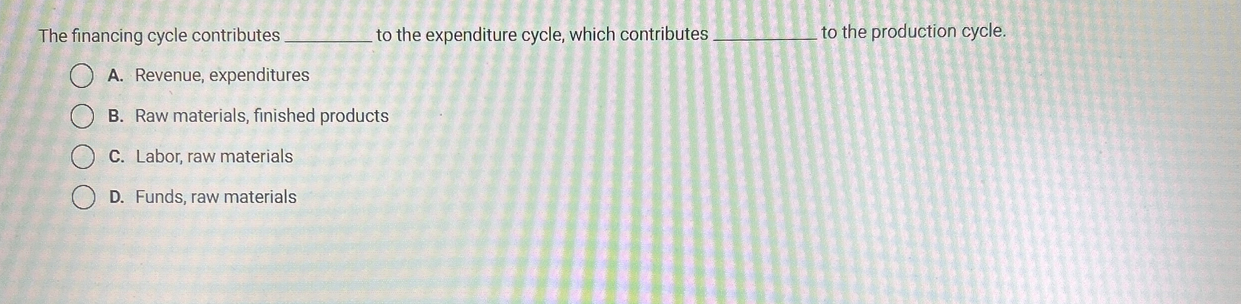  The financing cycle contributes to the expenditure cycle, which contributes to