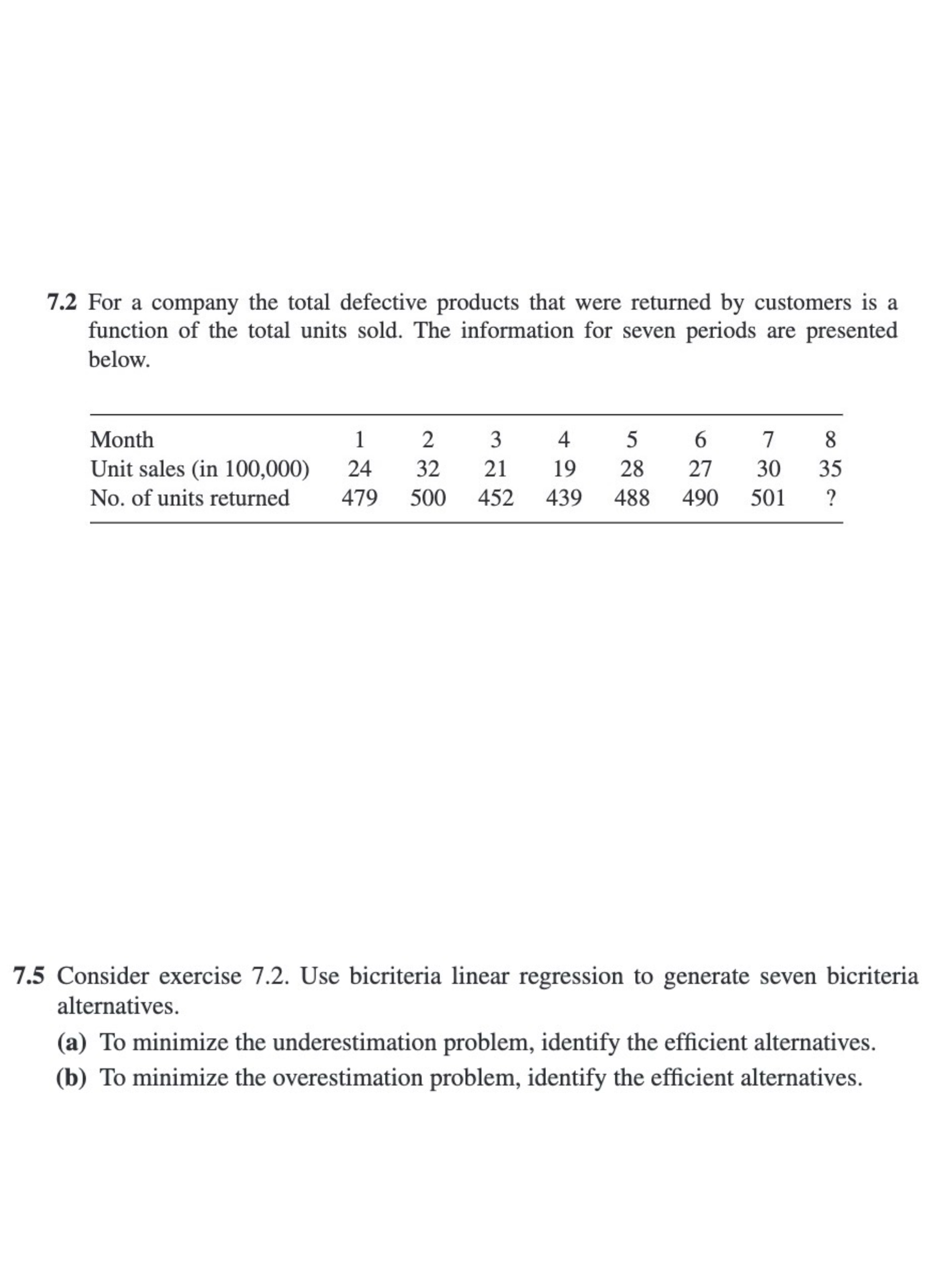  7.5 Consider exercise 7.2. Use bicriteria linear regression to generate seven