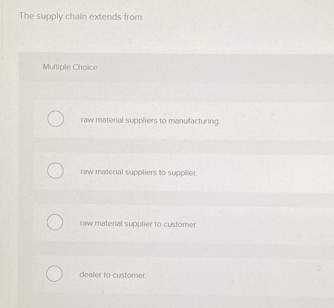  The supply chain extends from Multiple Choice raw material suppliers to