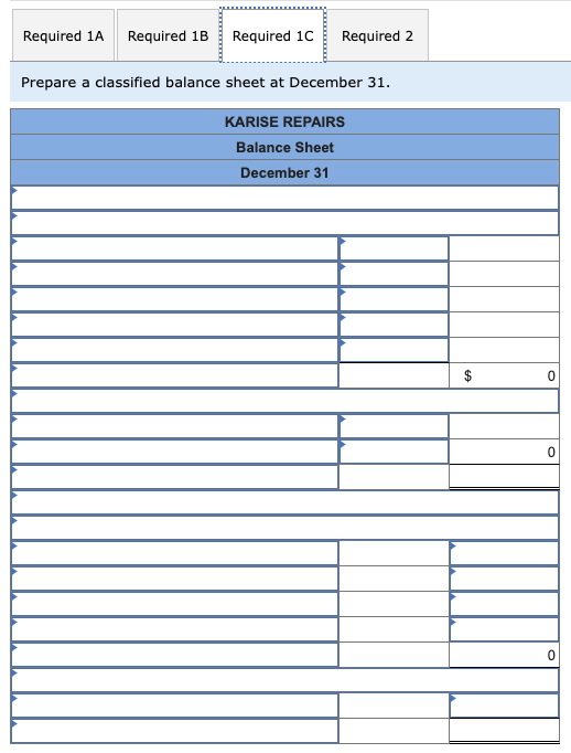 Repairs on December 31 follows. Note: C. Karise, Capital account balance was
