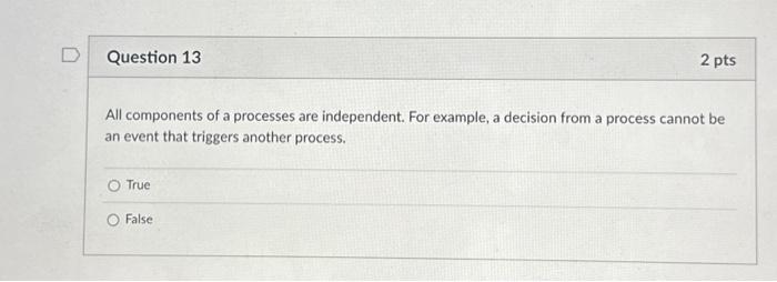  All components of a processes are independent. For example, a decision