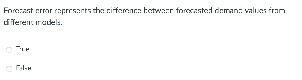  Forecast error represents the difference between forecasted demand values from different