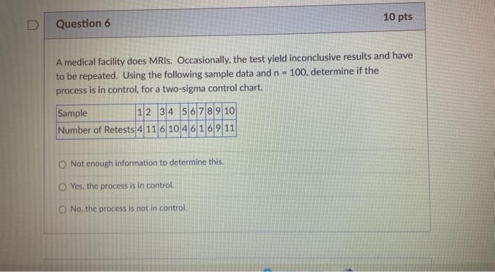 A medical facility does MRIs. Occasionally, the test yield inconclusive results