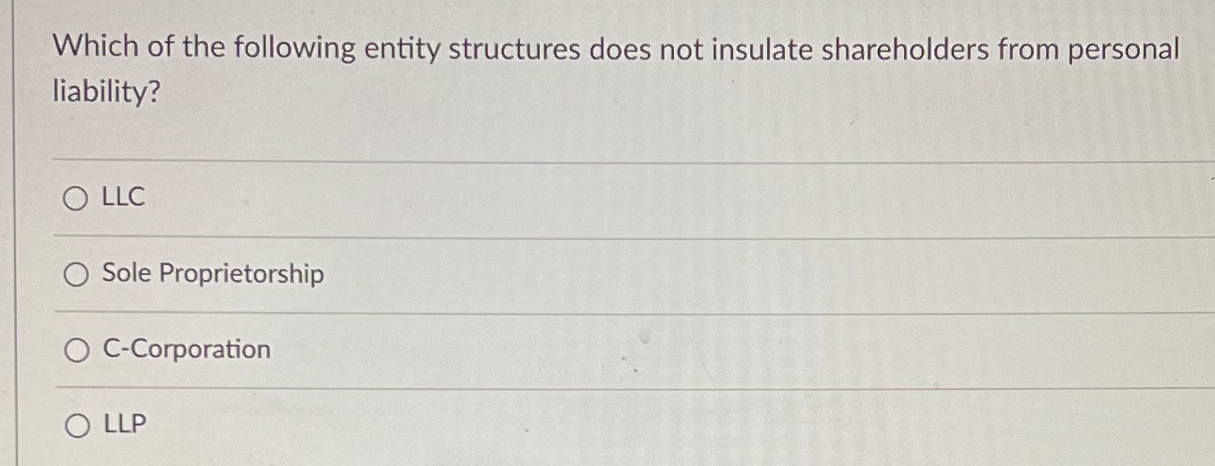  Which of the following entity structures does not insulate shareholders from