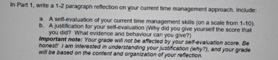  In Part 1, write a 1-2 paragraph reflection on your current