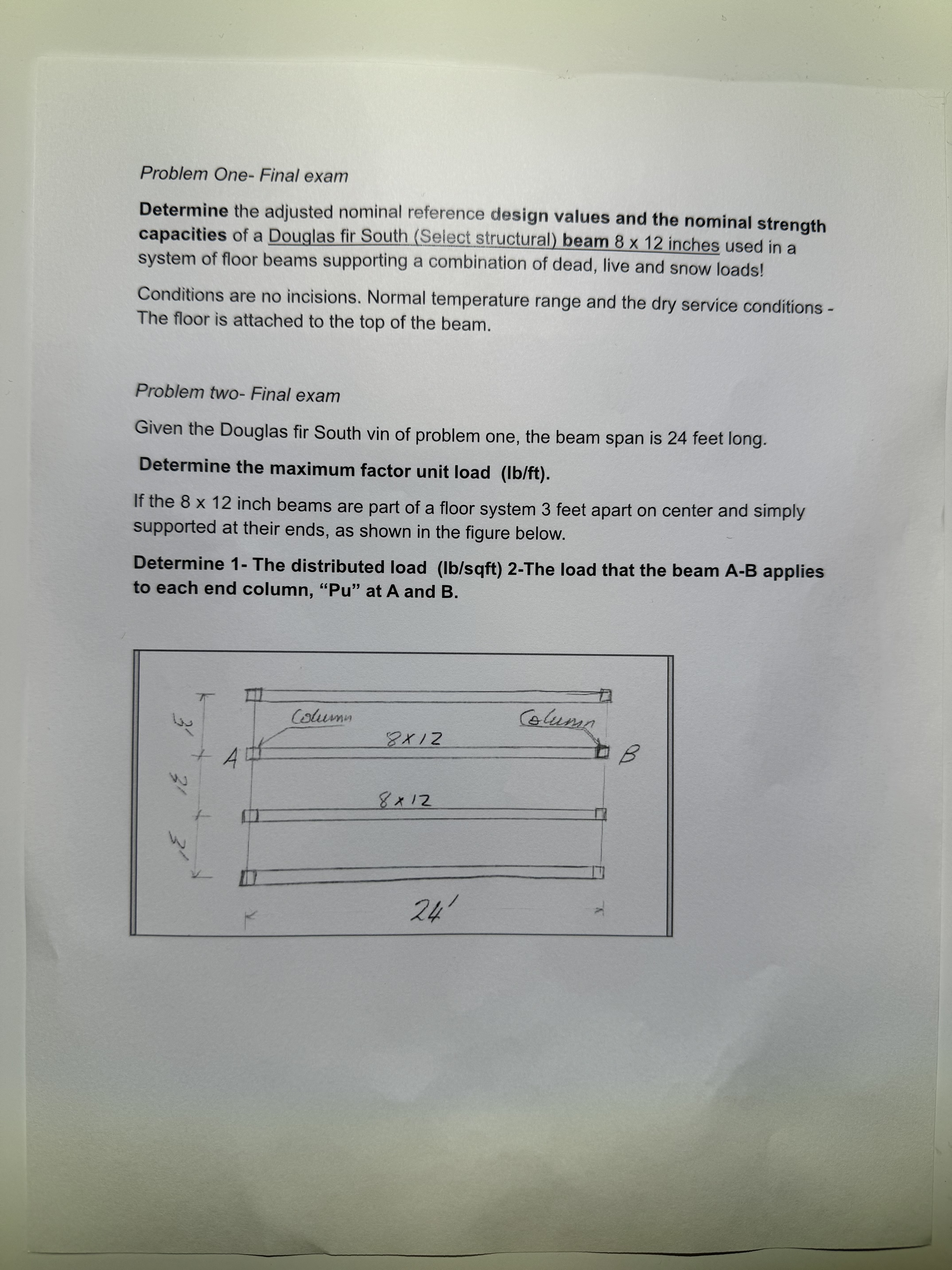 Problem One- Final exam Determine the adjusted nominal reference design values and