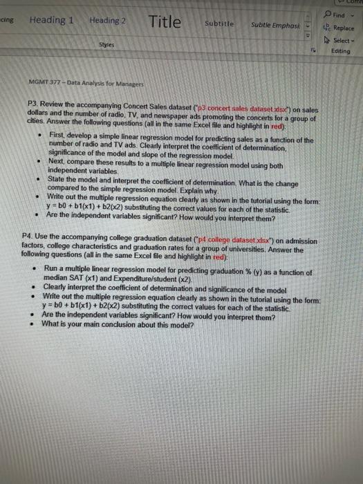 of the data sets P1-P4. Instructions: Simple \&. Multiple Regression Homework -