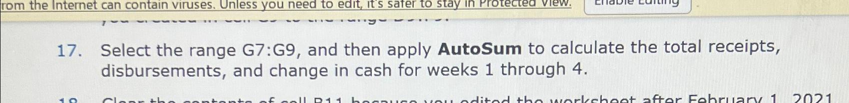  Select the range G7:G9, and then apply AutoSum to calculate the