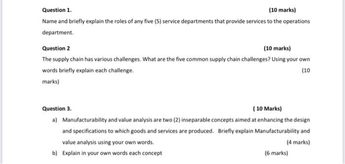  Question 1. (10 marks) Name and briefly explain the roles of