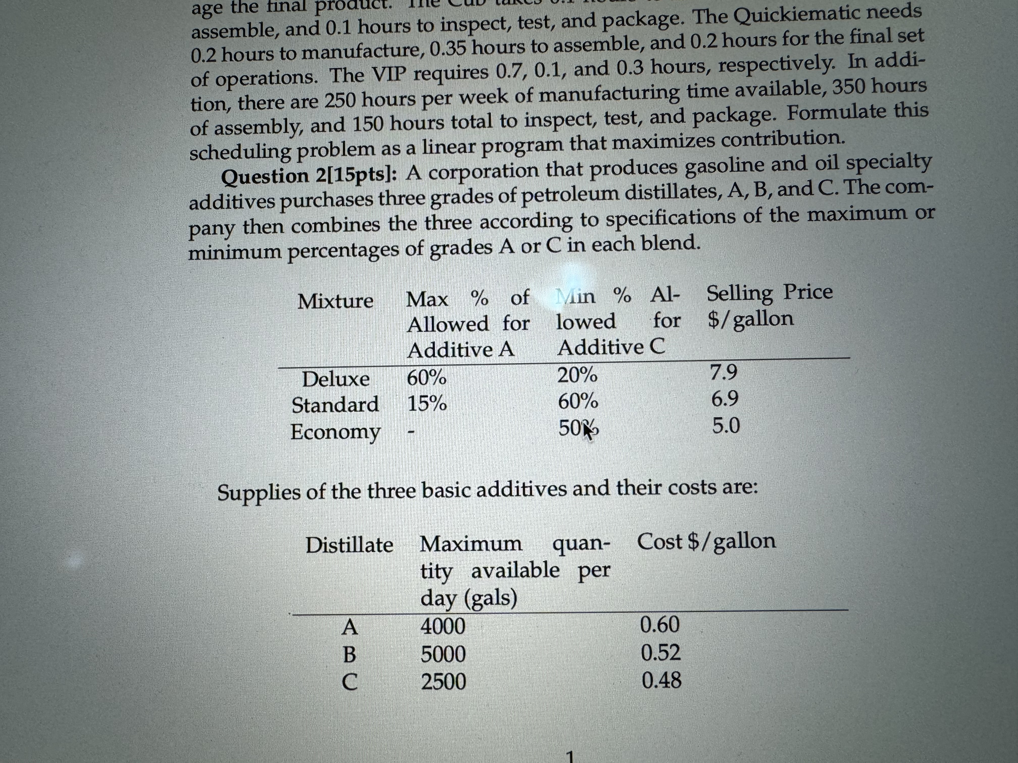  Formulate a linear program to determine the production policy that will