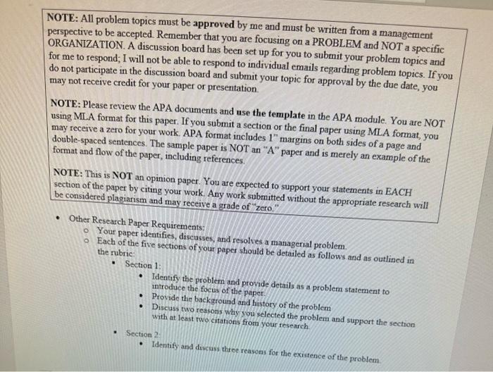  this is an assignment asking for a management oroblem in a