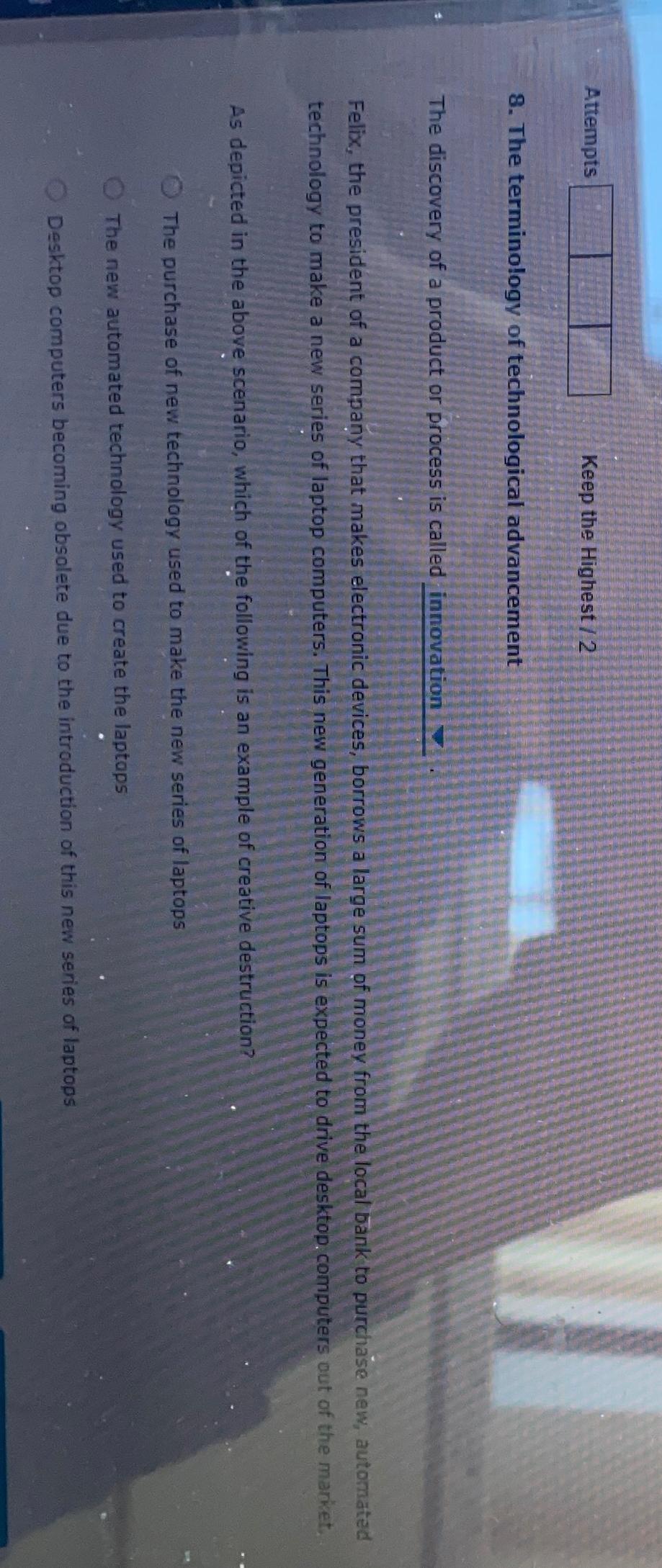  Atternpts \table[[,In]] Keep the Highest /2 8. The terminology of technological