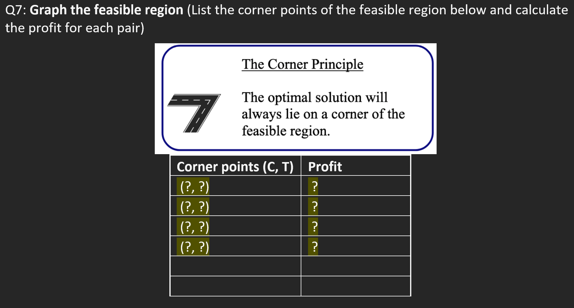 maximizing profit or minimizing cost. 5: Constraints (Fill the table below by