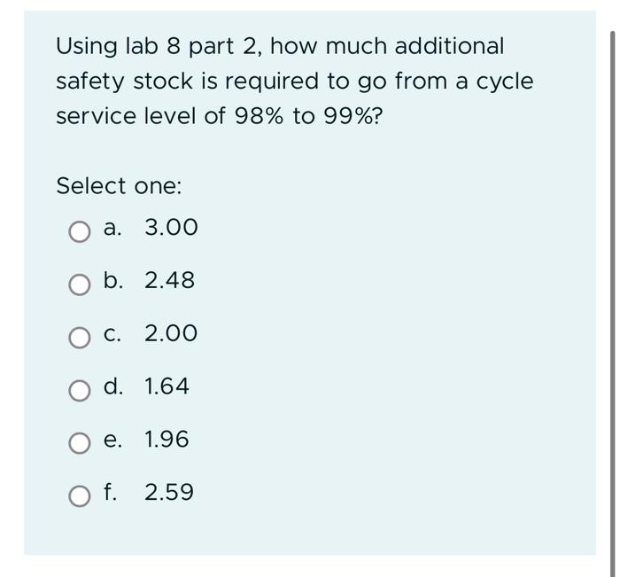 following: D=2126S=24H=3 Answer: The Economic Order Quantity (EOQ) should always be rounded