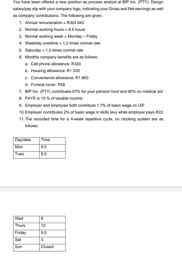  You have been offered a new position as process analyst at
