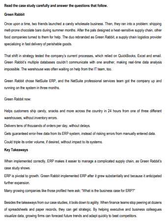  Read the case study carefuly and answer the questions that follow.