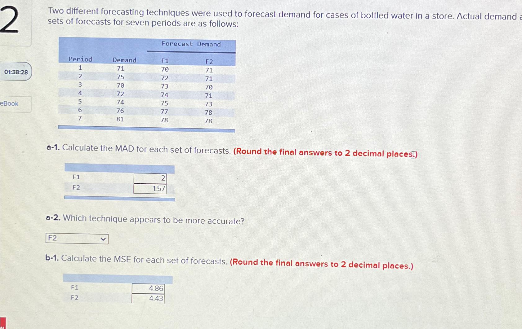  Two different forecasting techniques were used to forecast demand for cases