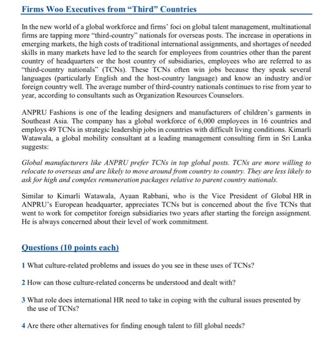  Firms Woo Executives from "Third" Countries In the new world of