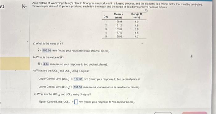 need the upper control limit & the lower control limit for part