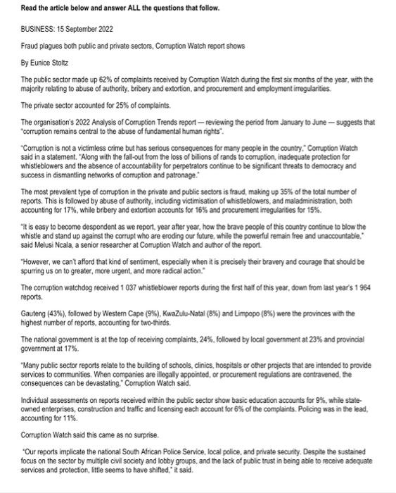 Please also provide examples from the article linking it up Read the