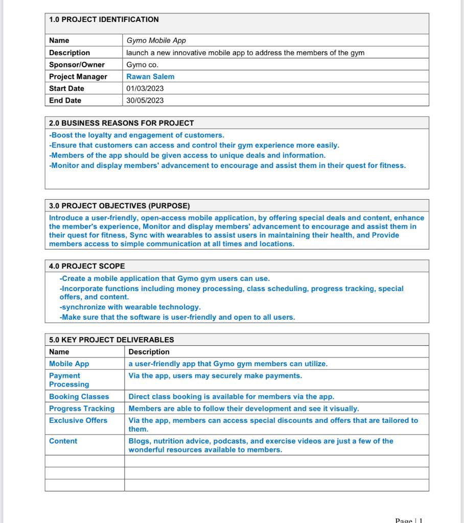 stakeholders register) you should create these : Project organization (Team structure, roles,