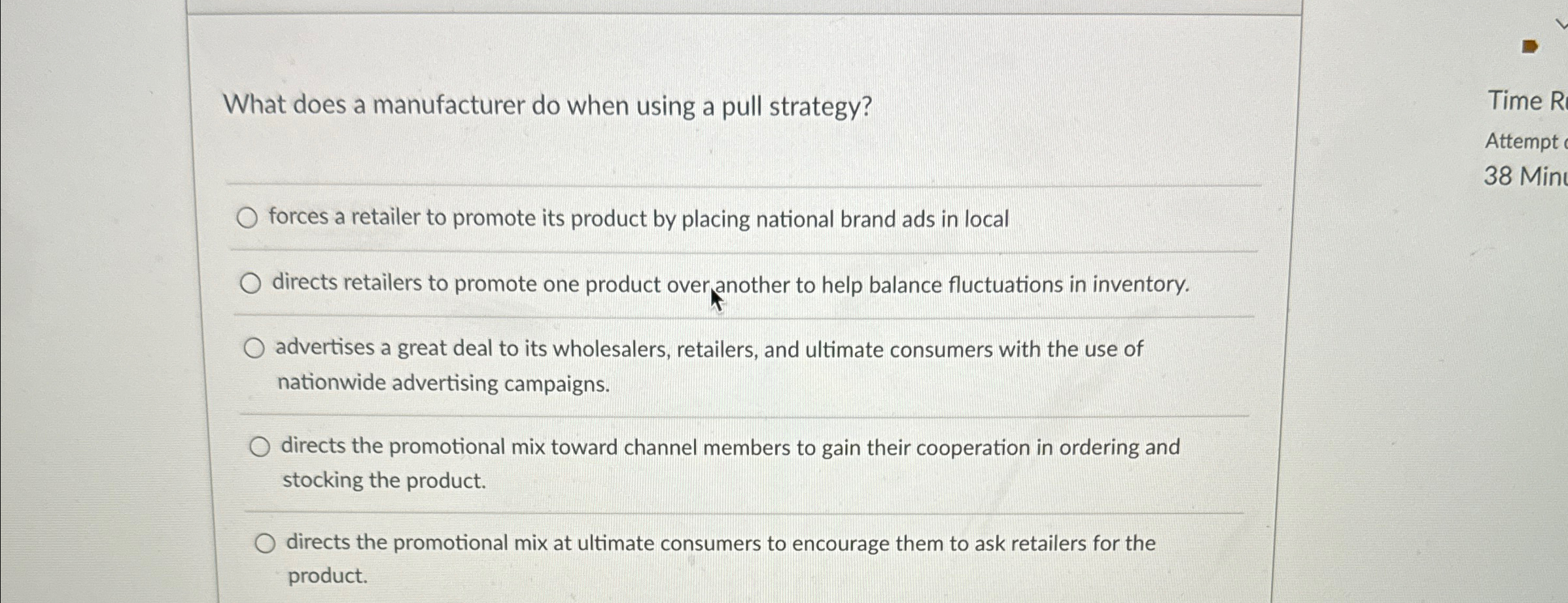  What does a manufacturer do when using a pull strategy? q,
