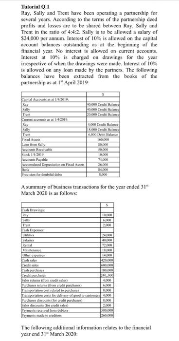  data in the picture Tutorial 1 Ray, Sally and Trent have