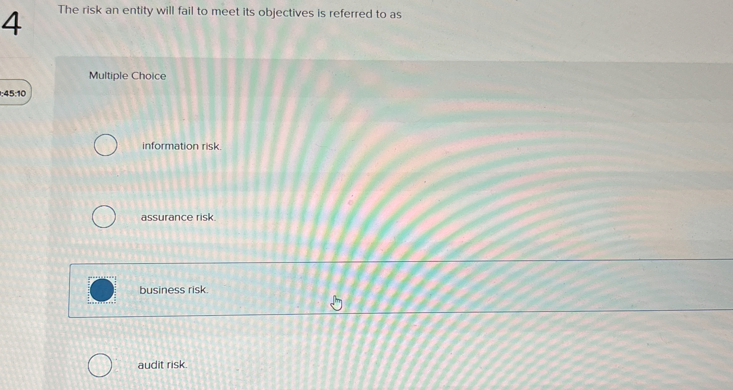  The risk an entity will fail to meet its objectives is