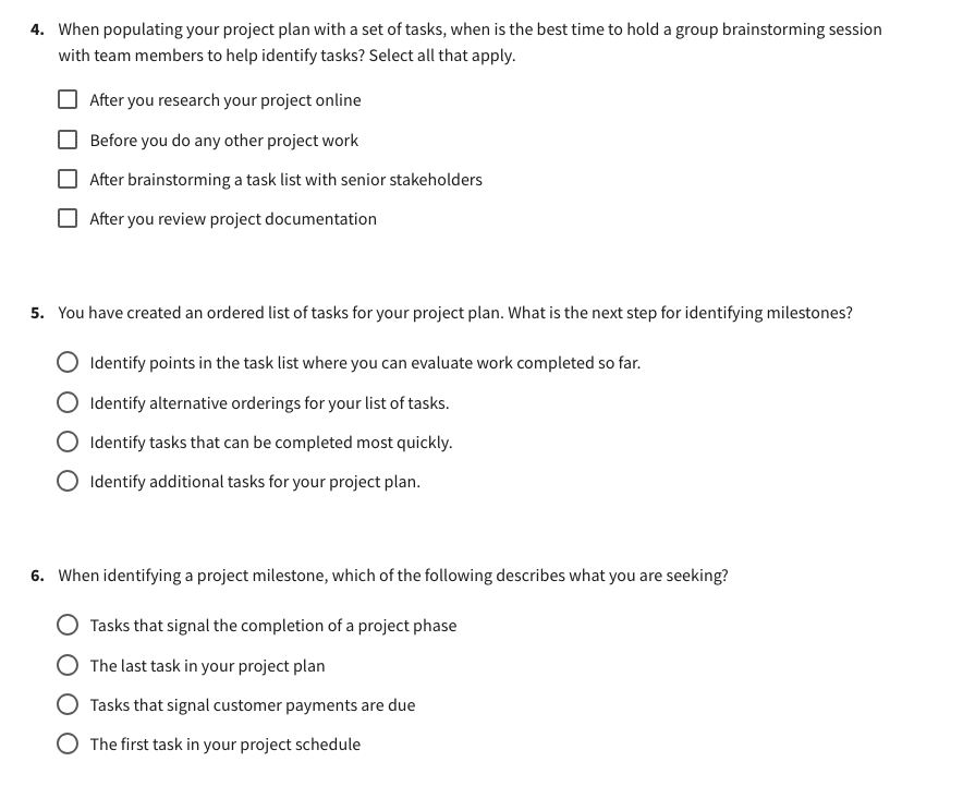  4. When populating your project plan with a set of tasks,