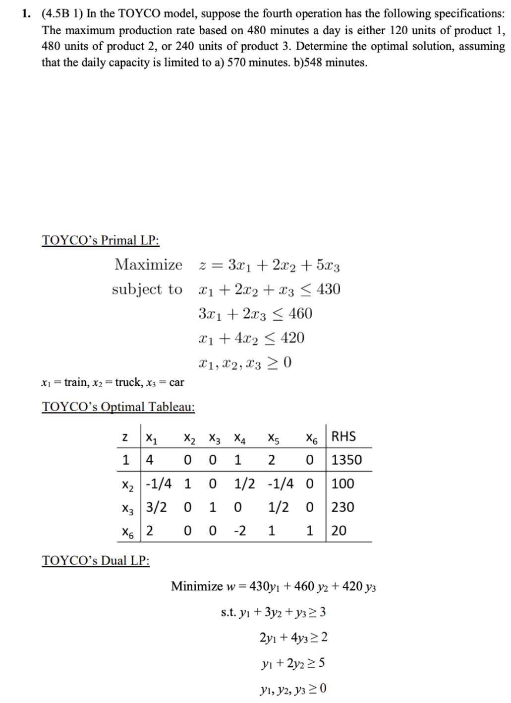 can you solve this question with simplex tableau method 1. (4.5B 1)
