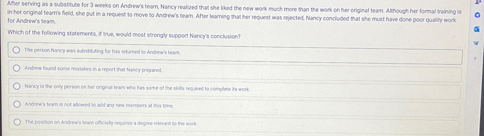  After serving as a substitute for 3 weeks on Andrew's team,