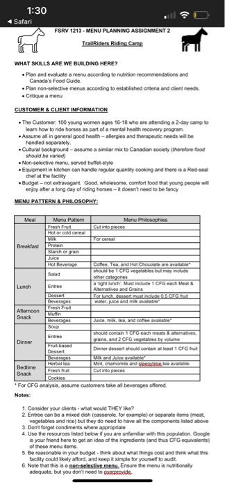 please help me make a menu plan for this.TIA WHAT SKILLS ARE